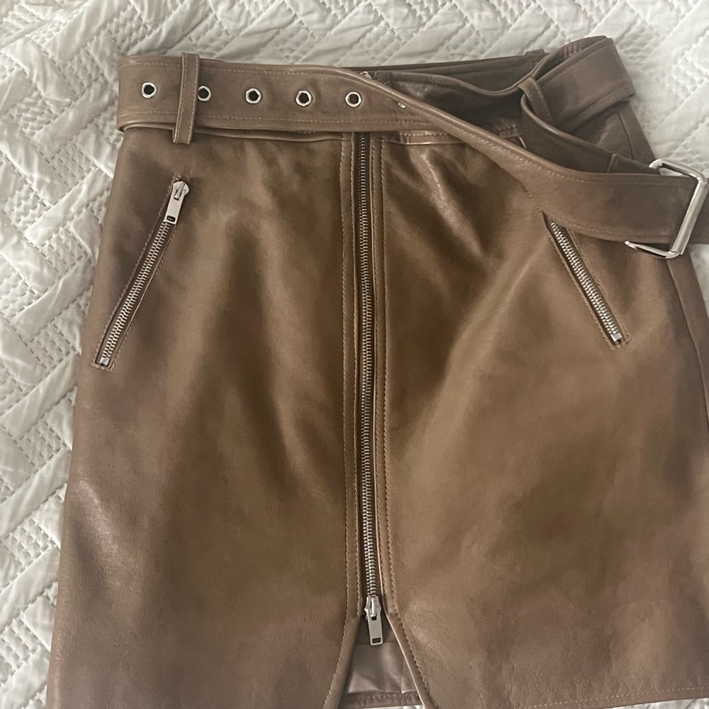 KHAITE Taupe Luna Leather Skirt - Picture 2 of 6